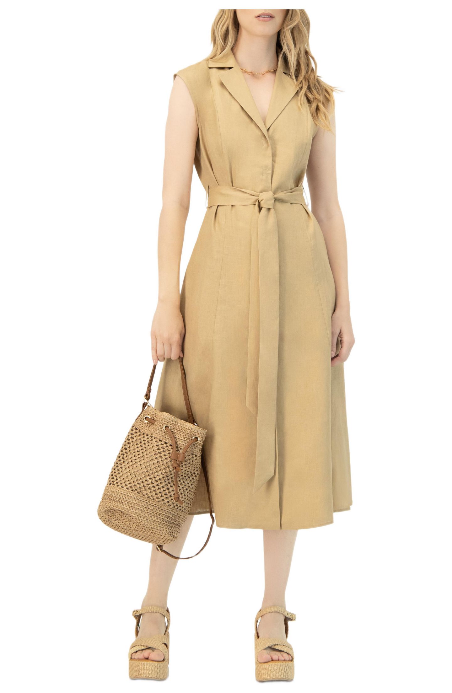 Женское платье Ivonne Long Linen with Waist Tie, цвет: Бежевый — фото 1