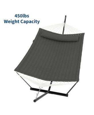  Portable Double Hammock with Stand for Outdoor Patio, Garden, Beach, Backyard, Max 450 Lbs Capacity