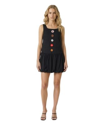 Women's Sleeveless Floral Applique Bubble-Hem Dress