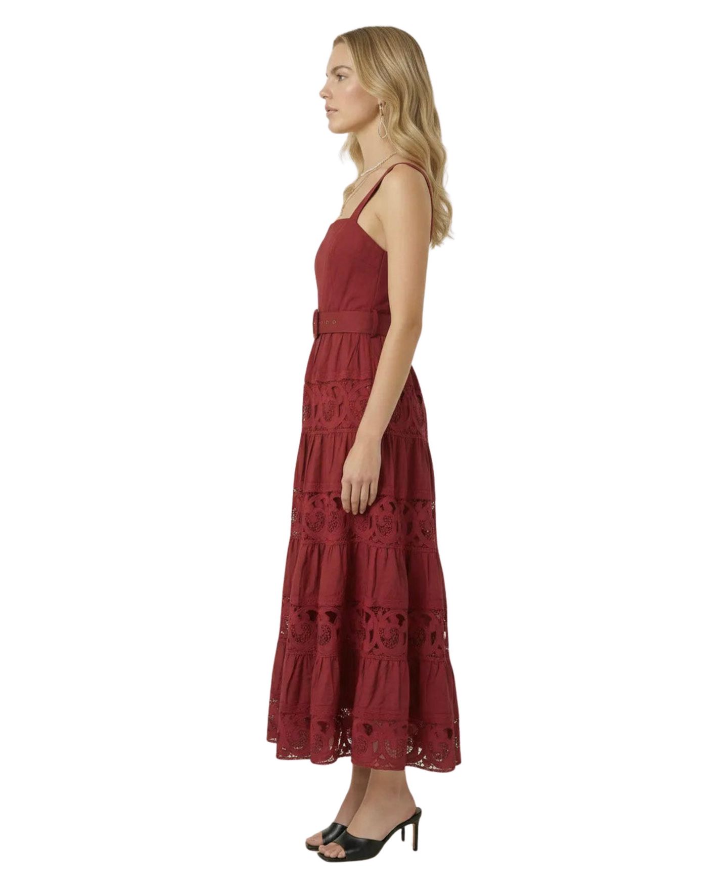 Женское платье Modenaire Belted Tiered Lace Square-Neck Midi — фото 3