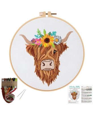 Highland Cow Embroidery Kit Beginners DIY Needlepoint