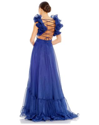 40s blue dress Retro Stage Floral Puff Sleeves Lapel Midi Dress | 100% Cotton main image 1