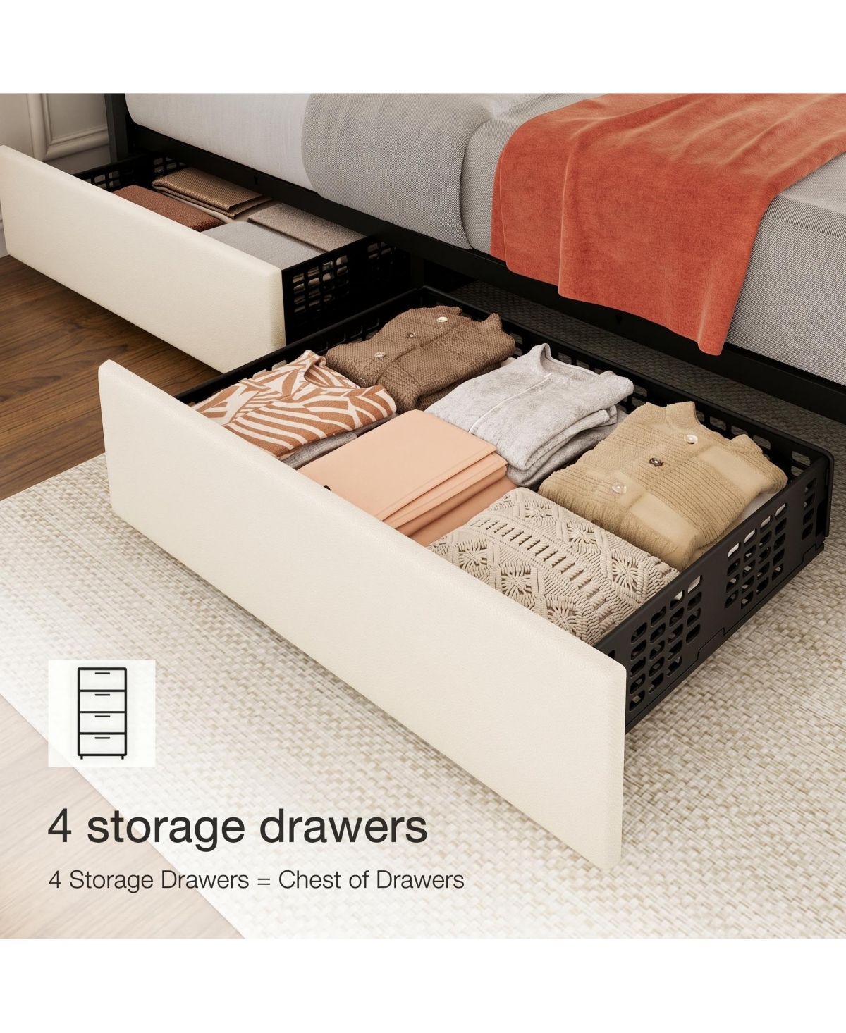 Gaomon Linen Upholstered Platform Bed Frame, 4 Storage Drawers, Adjustable Height Headboard, No Box Spring Needed