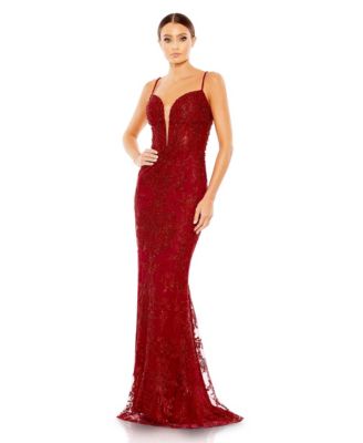 Mac Duggal Womens Ruffle Tiered Floral Cut-Out Chiffon Gown - Red 598$
