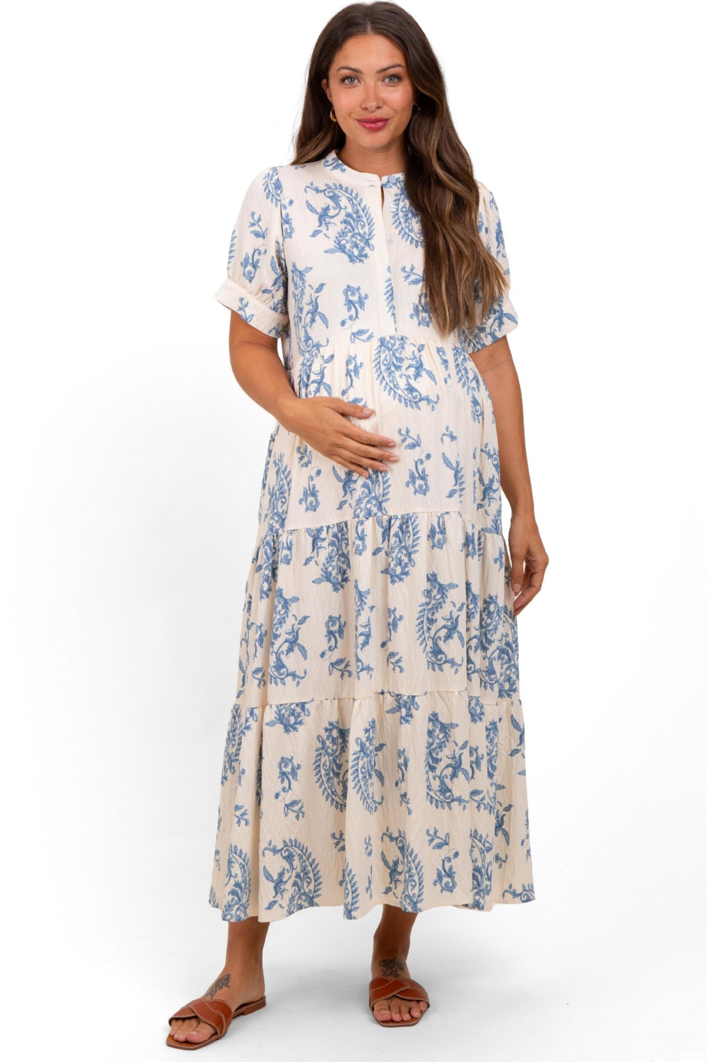 Женское платье Pinkblush Blue Paisley Button Up Tiered Maxi, цвет: Синий — фото 2