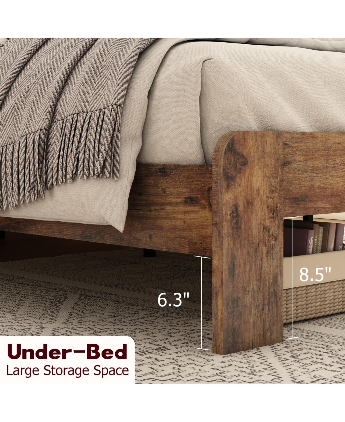 Rainsken Wood Bed Frame with Headboard, Rustic Farmhouse Platform Bed Frame, 12 Wood Slats Support, No Box Spring Needed