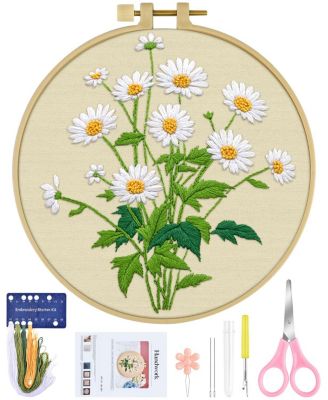 Embroidery Kit Beginners Flower Cross Cloth Hoops Threads