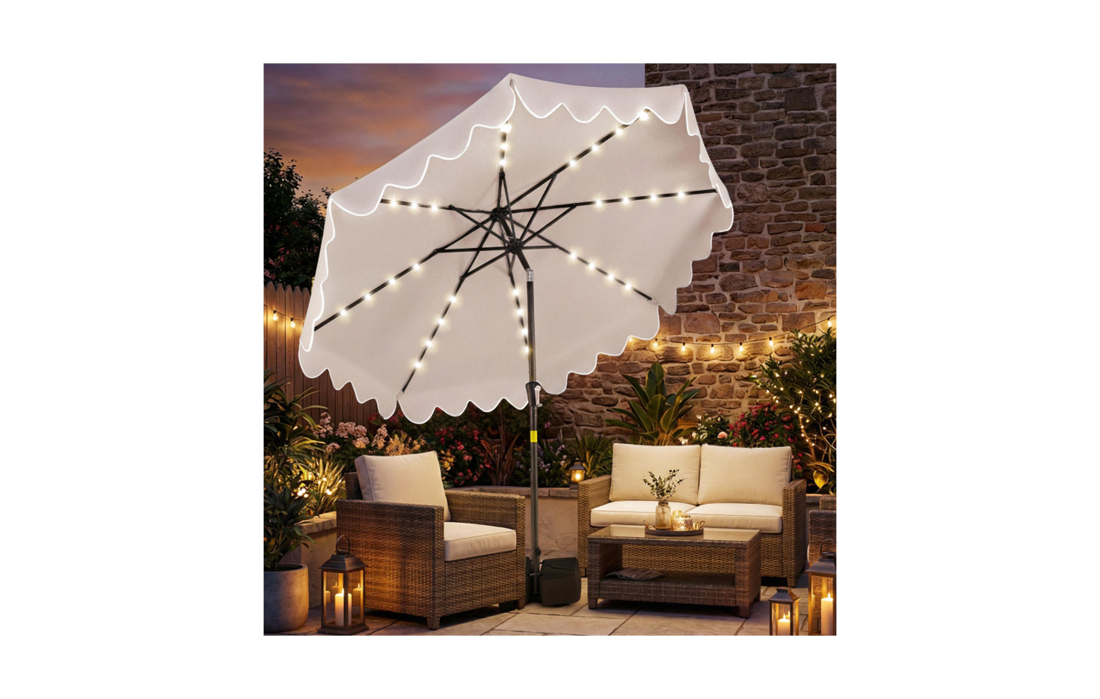Clihome Outdoor Patio Umbrella with Solar Led Lights and Weighted
