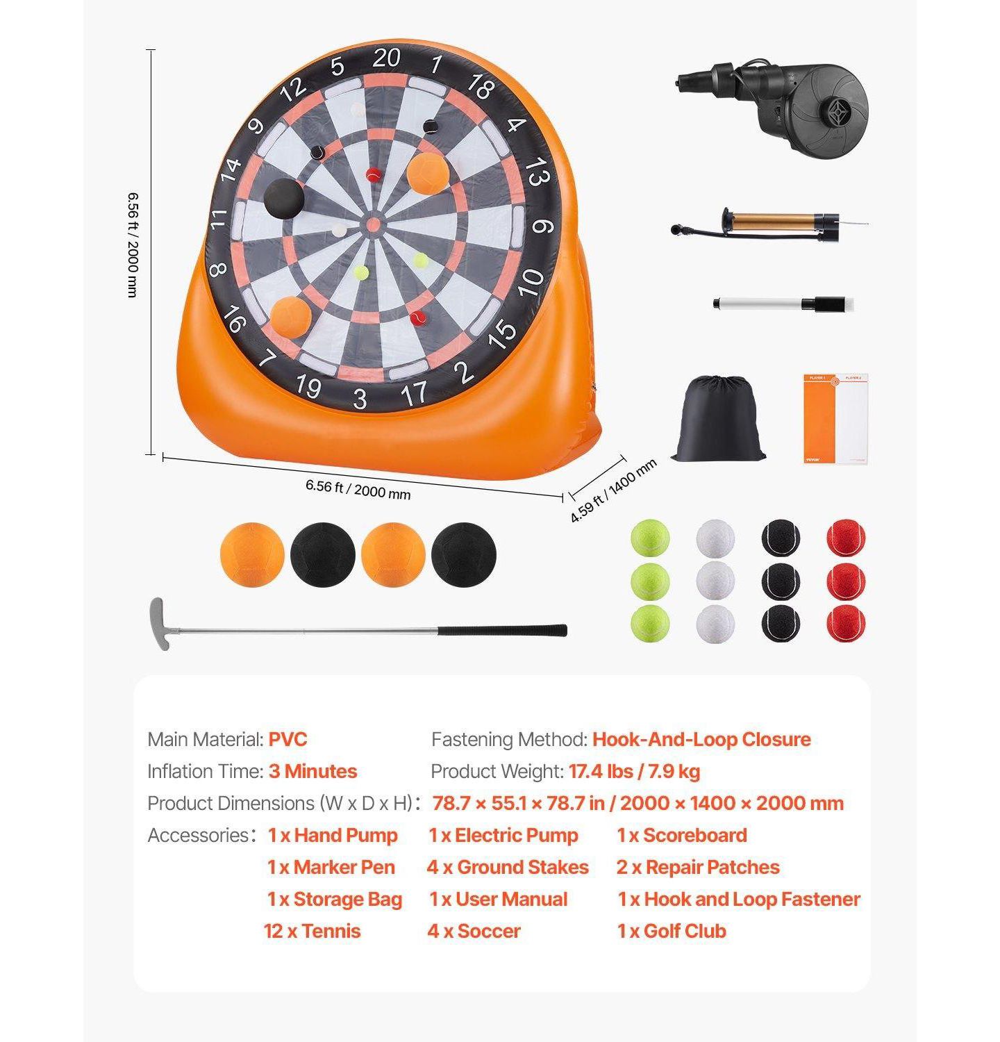 Детская игрушка Mecale Giant Inflatable 2-in-1 Soccer Dart Board, Ages 13+, цвет: Оранжевый — фото 4