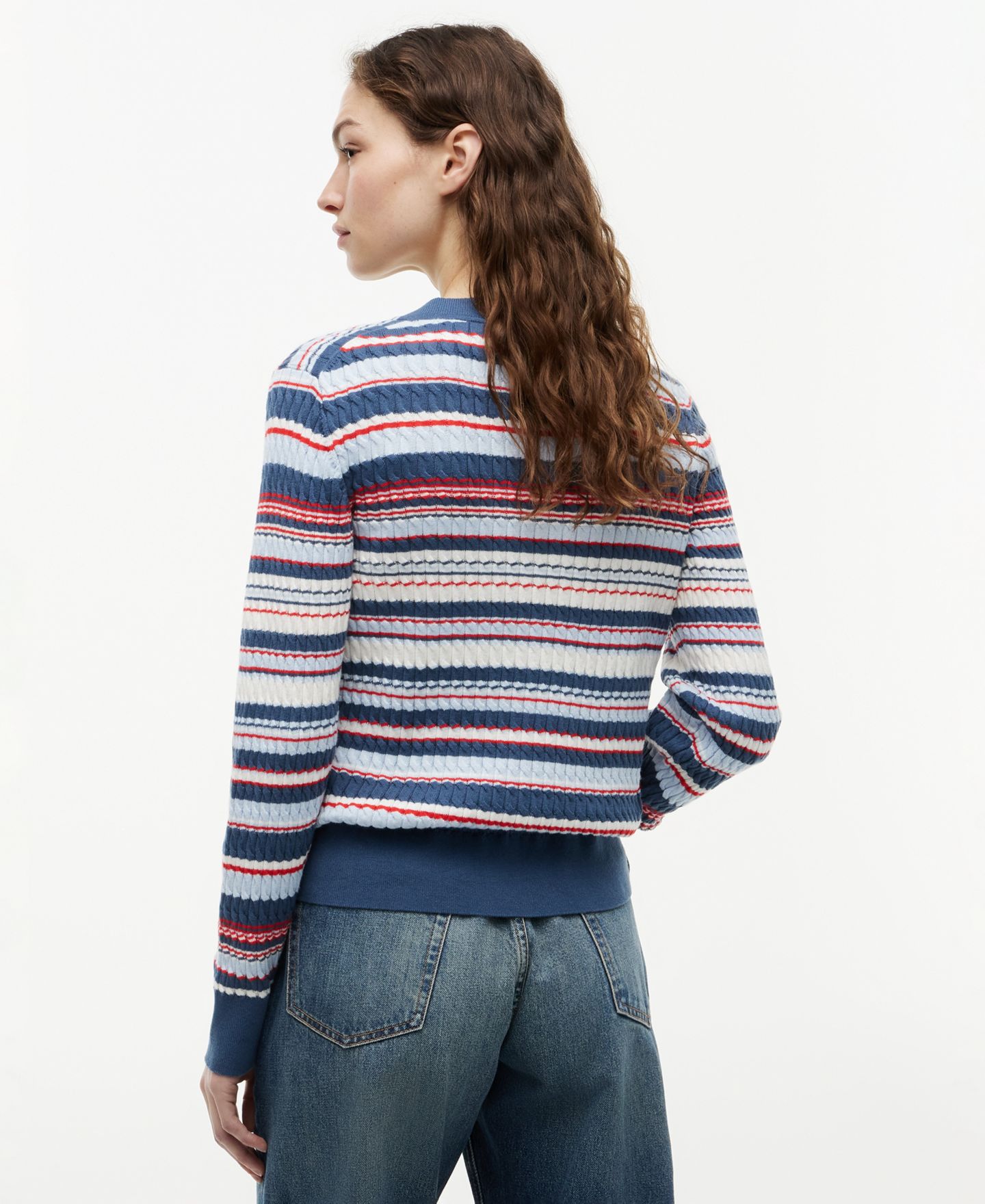 Женский свитер Tommy Hilfiger Crewneck Cable Knit, цвет: Синий / Красный разноцветный полосатый — фото 5