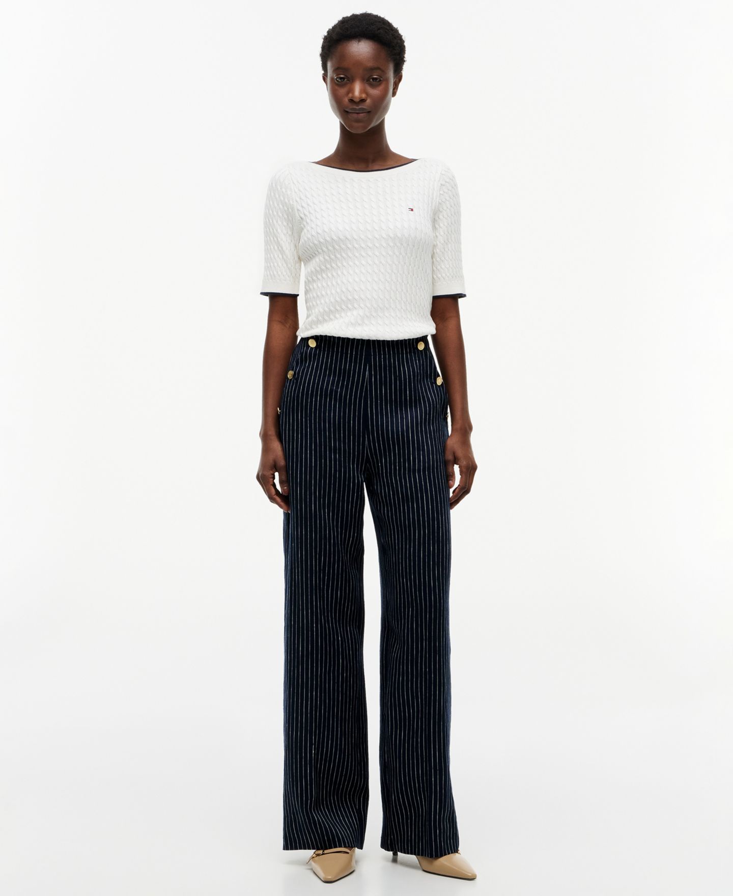 Женские брюки Tommy Hilfiger Nautical Stripe High-Rise Wide-Leg, цвет: Полосатый тёмно-синий — фото 2