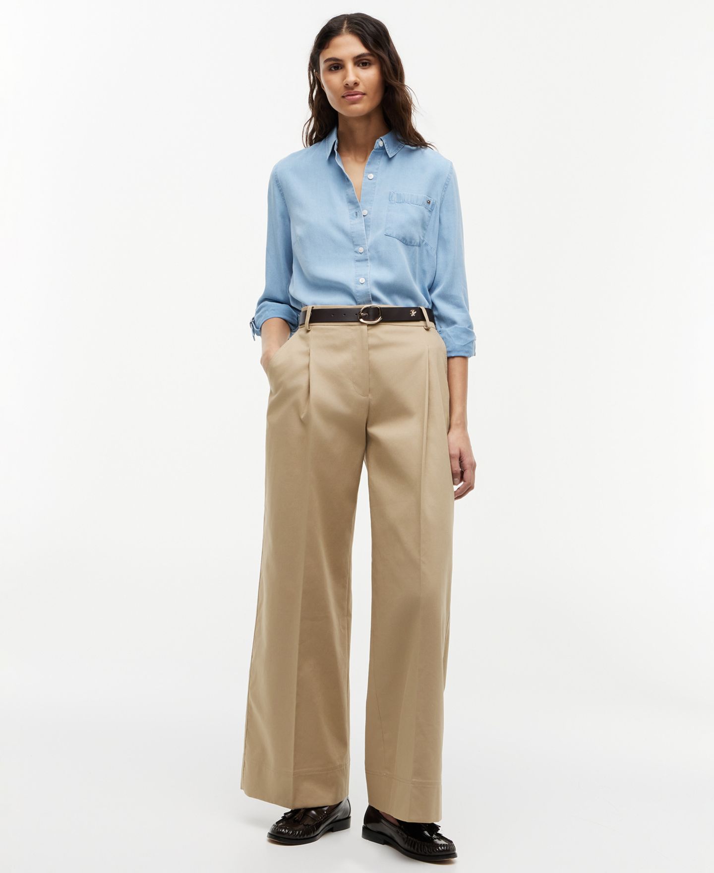 Женские брюки Tommy Hilfiger Cotton Wide-Leg Chino, цвет: Верблюжий — фото 2
