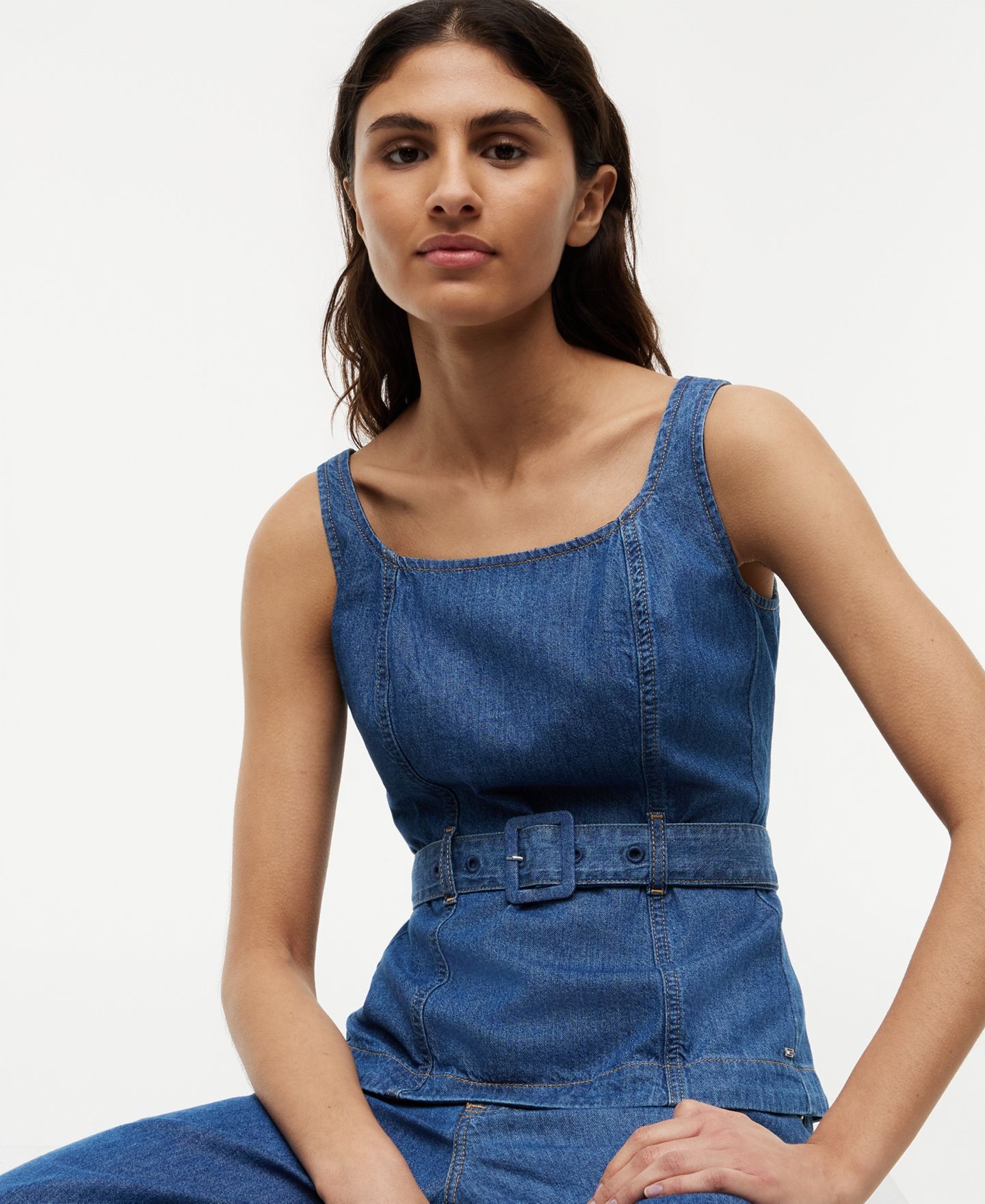Женский топ Tommy Hilfiger Belted Sleeveless, цвет: Tory Mid — фото 4