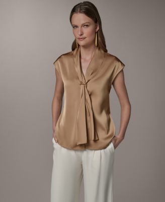 Petite Extended Shoulder Tie Blouse