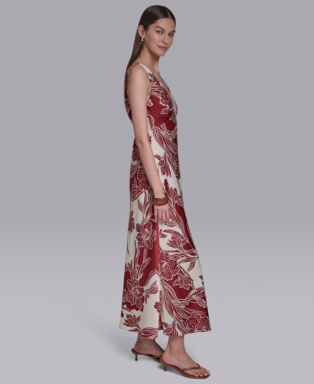 Halston Women's Sleeveless Hibiscus Printed V-Neck Maxi Dress view 2 — MAYCSS fashion products