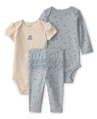 Baby Girls' Crewneck Bodysuit and Pants, 3-Piece Set