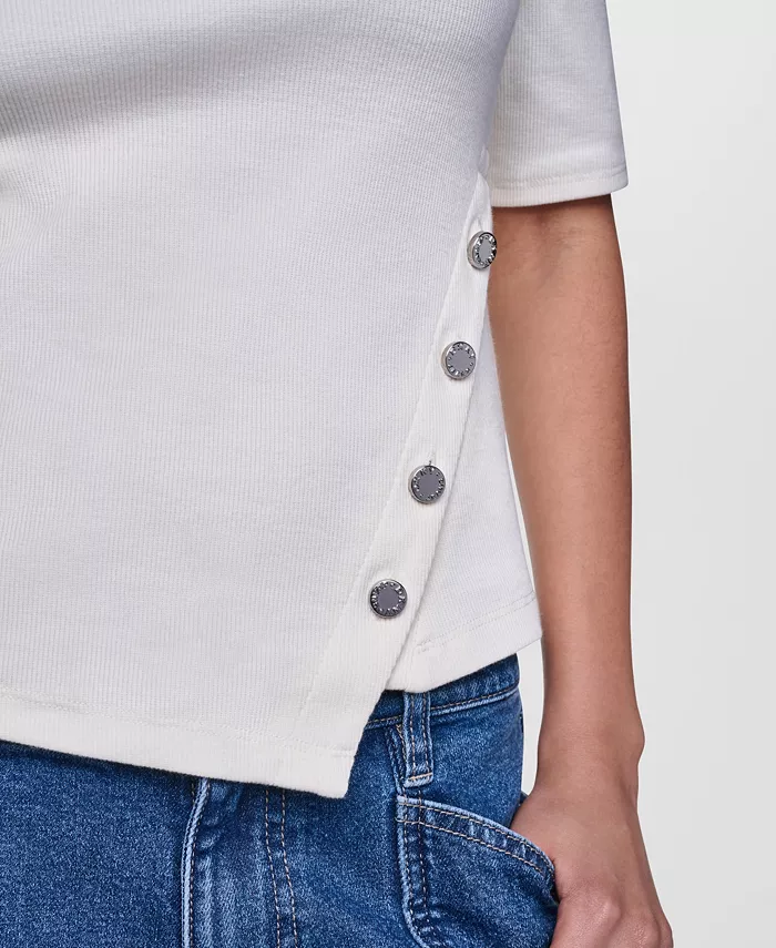 Women's Asymmetric Hemline Puff Elbow-Sleeve Top - thumbnail 4