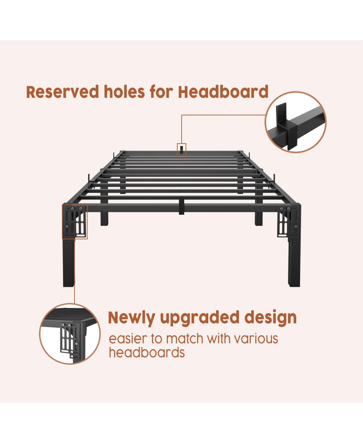 homfan Heavy Duty Metal PlLow Profile 14 Inch, Iron Slats and Legs, No Box Seasonal Needed, Quiet and Non-Slip,Under Bed Storage
