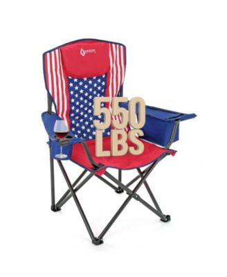 Folding Camp Chair w/ Headrest, Cup and Wine Glass Holder, Armrest 6-can Cooler, Carry Bag, 550 lbs Capacity