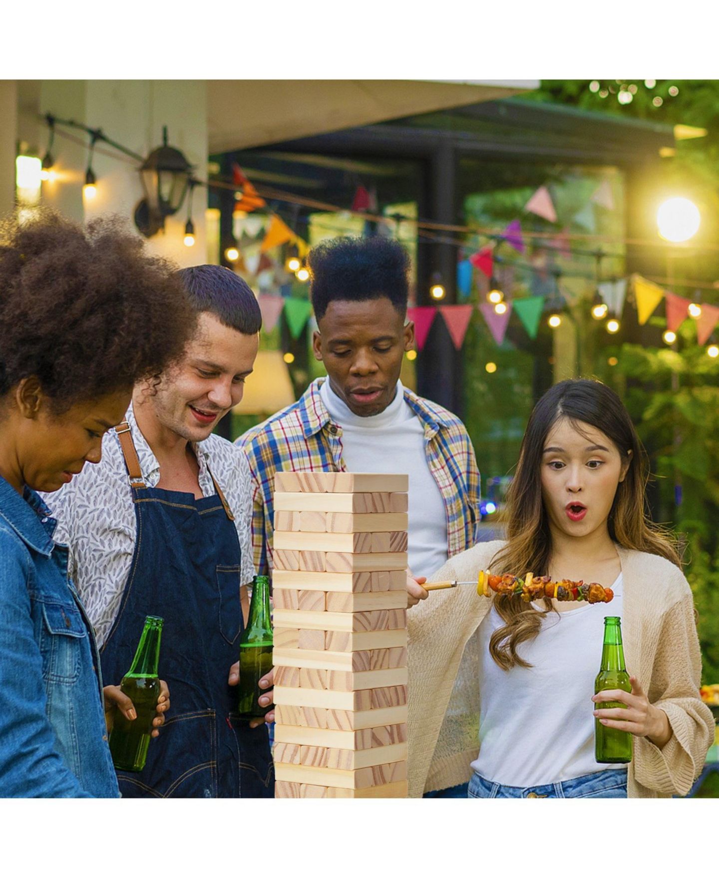 Детские игрушки Mecale Tumbling Tower 54 Pine Wood Blocks with Storage Crate Board Game, Ages 13+, цвет: Коричневый — фото 2
