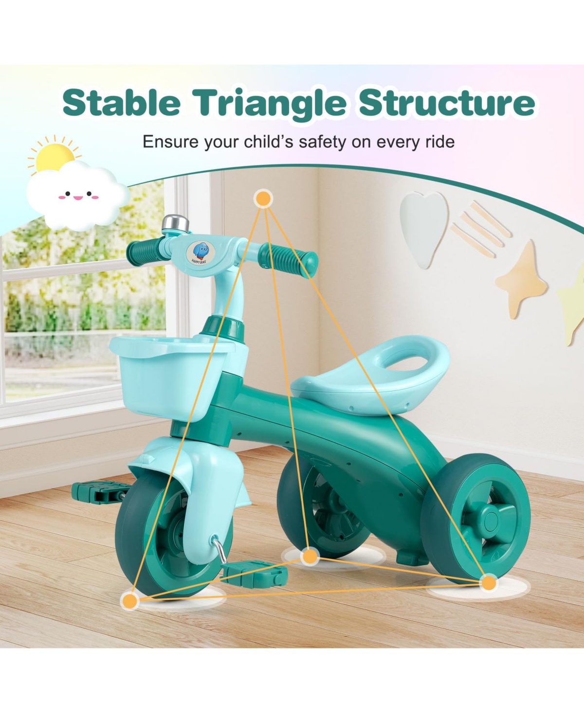 Mecale Toddler Tricycle with Limited Steering with Front Baskets and Bell