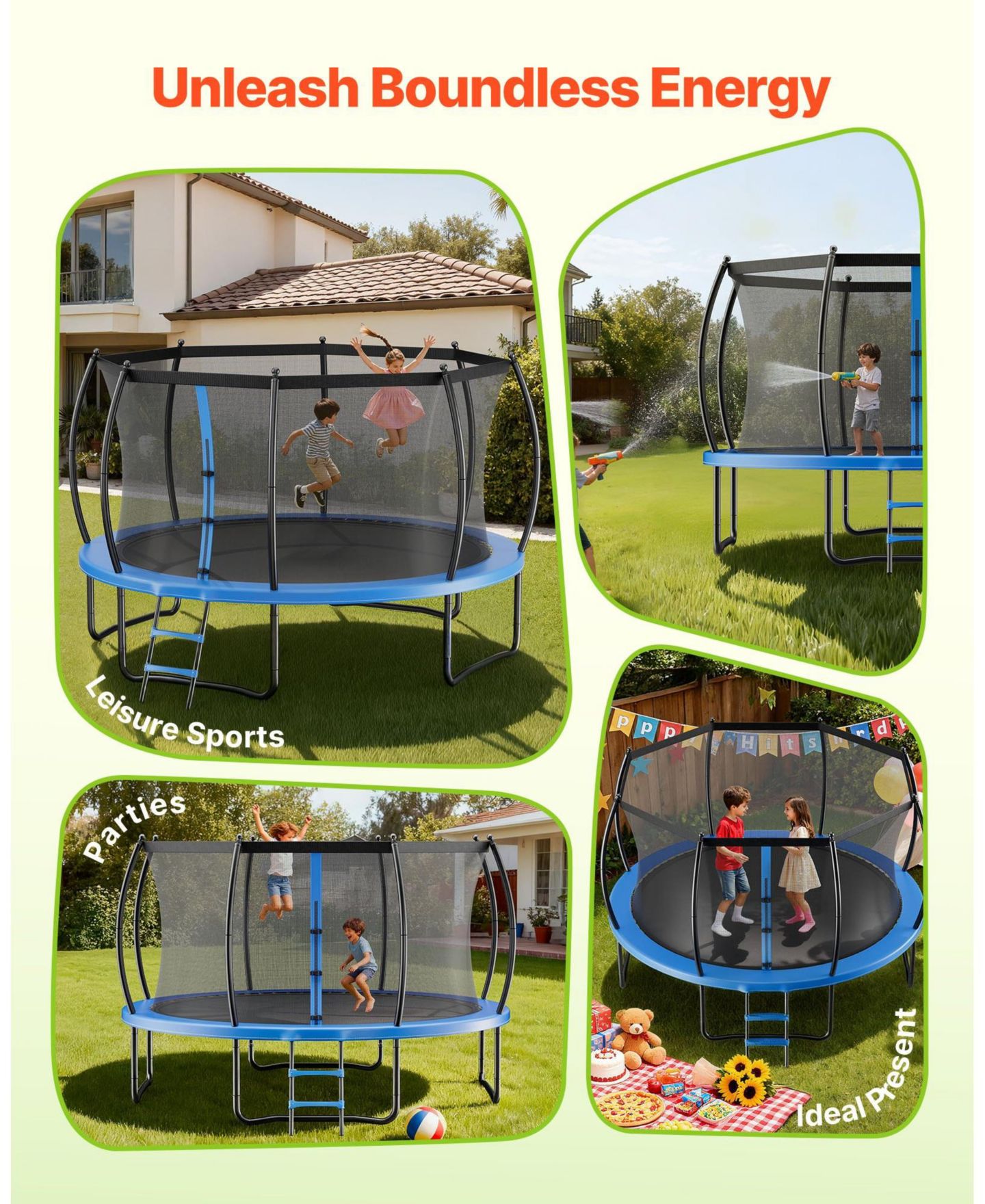 Детская игрушка Mecale 10 FT Recreational Trampoline with Safety Net Thickened Pad, цвет: Синий — фото 4