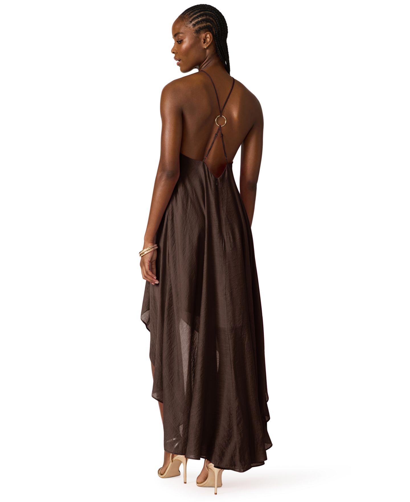 Женское платье Steve Madden Halter Neck Sleeveless High-Low Asymmetric, цвет: Коричневый — фото 8