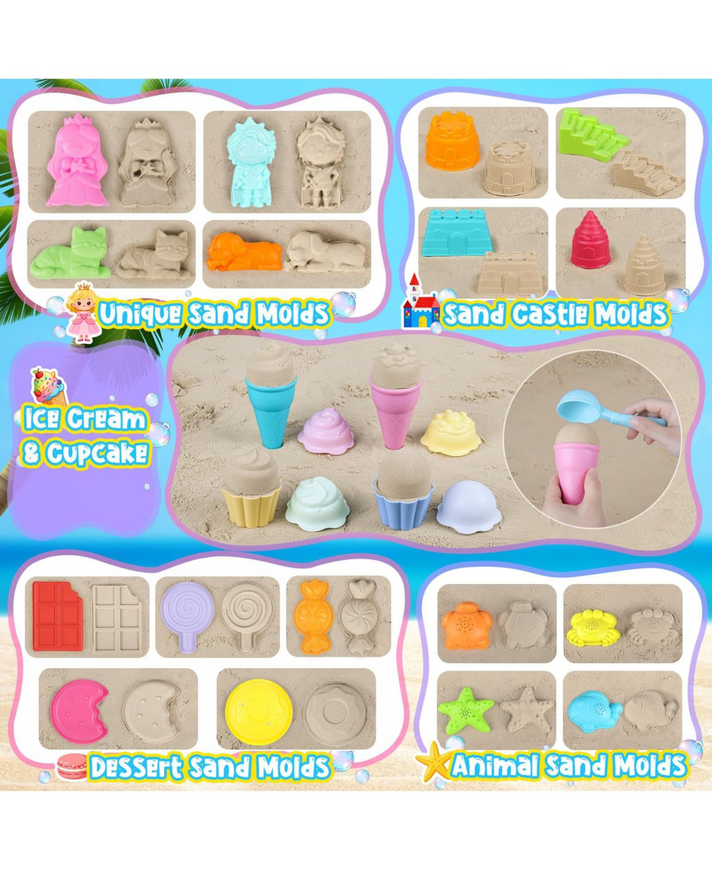 Детские игрушки GNUADZ 36-Piece Sand Castle Building Kit Beach Toy Set, Ages 3-12, цвет: Разноцветный — фото 4