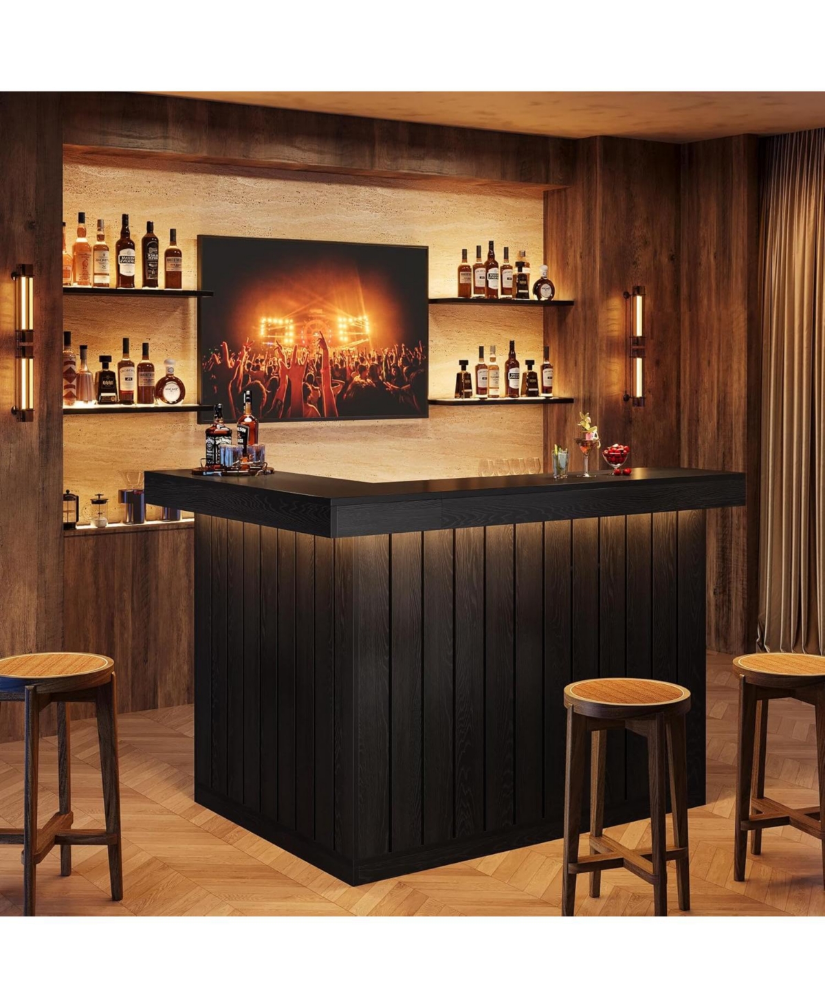 Tribesigns L-Shaped Home Bar Unit, 4-Tier Corner Liquor Bar Table with Wine Glasses Holder, for Home Pub