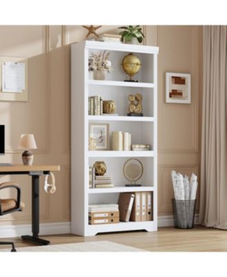 75" Tall Farmhouse Bookshelf, 5 Tier Open Bookcase with Adjustable Shelves and Anti-Tip Design for Living Room
