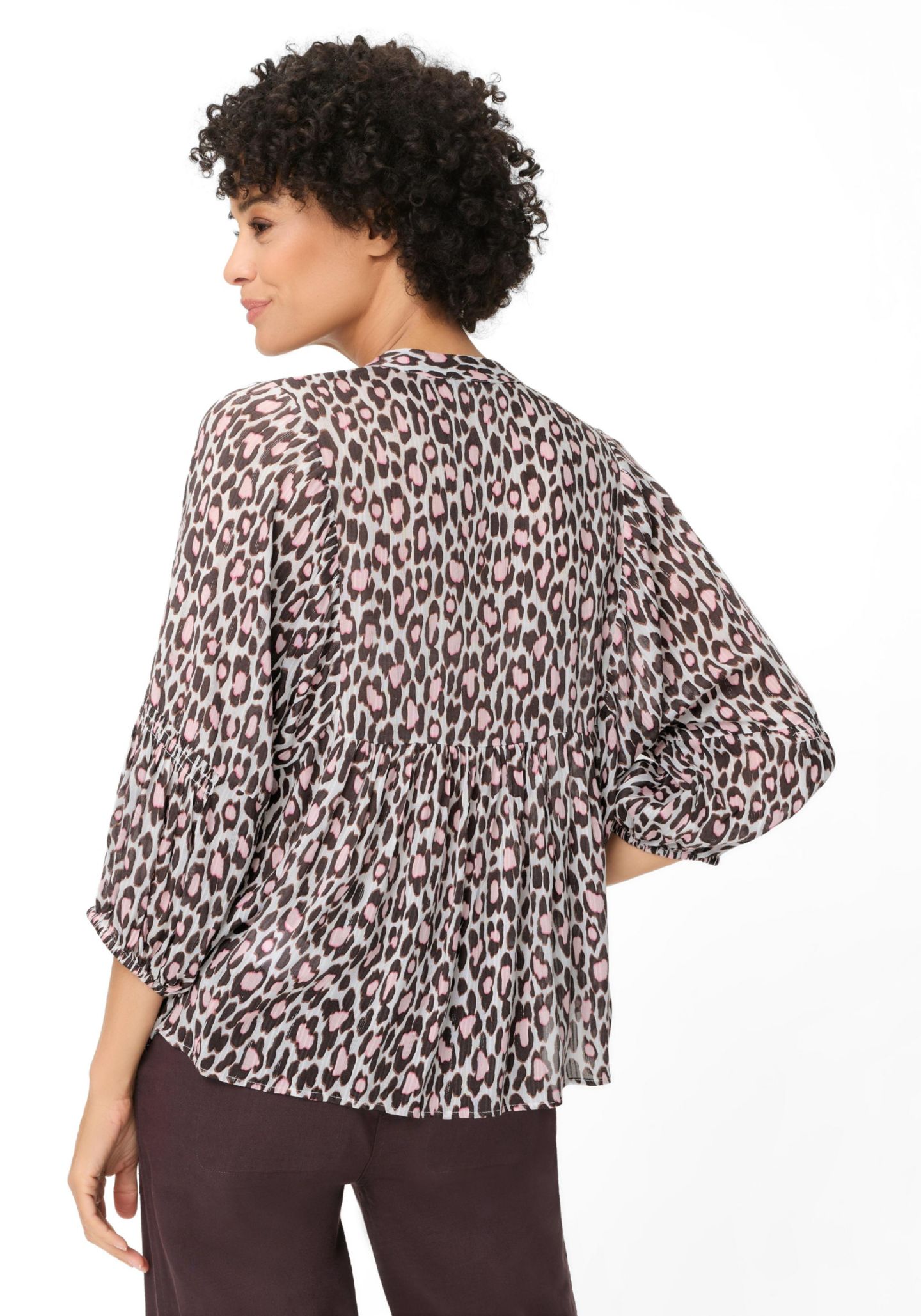 Женская блузка Olsen Leopard Tunic Blouse, цвет: Тёмный коричневый — фото 3