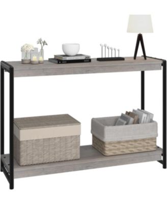 2-Tier Narrow Console Table for Sofa or Entryway - Modern Farmhouse Accent Table with Open Shelf