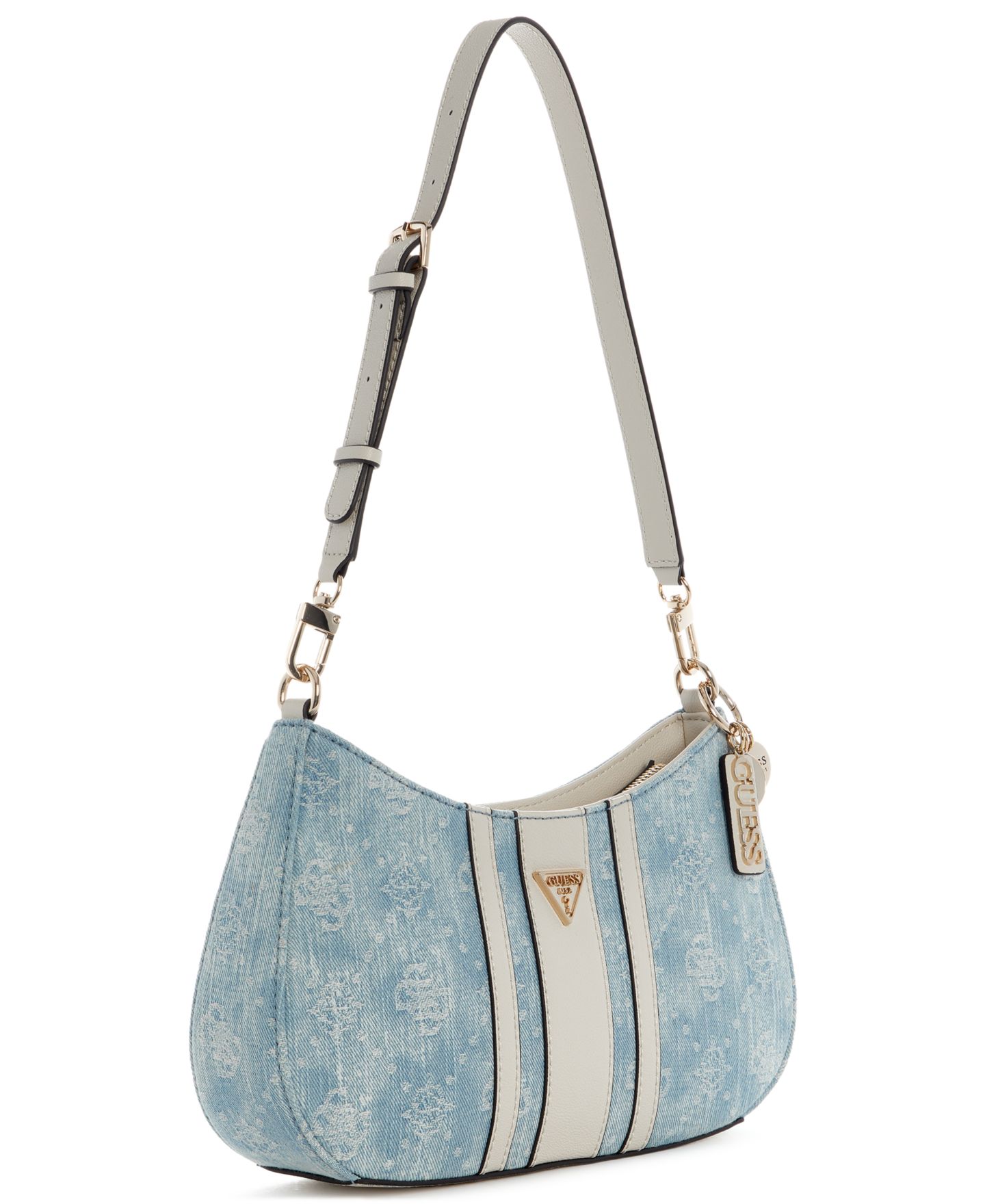 Женская сумка GUESS Noelle II Washed Denim Zip-Top Small Shoulder Handbag, цвет: Синий — фото 3