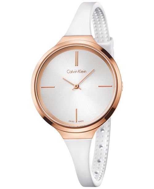 Calvin Klein Women S Swiss Lively White Silicone Strap Watch 34mm K4u236k6 Reviews Watches Jewelry Watches Macy S