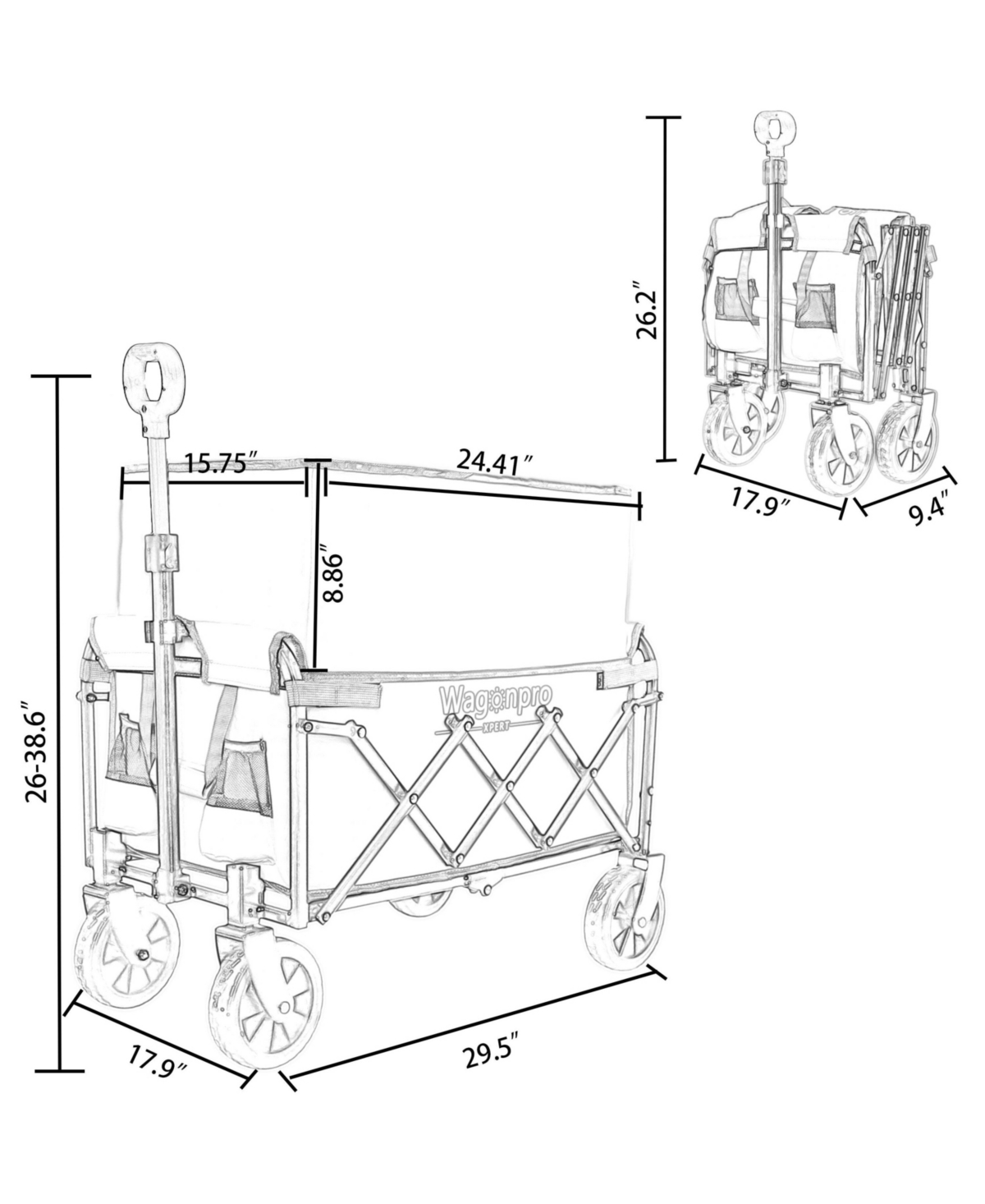 Mondawe Expandable Dual-Layer Storage Wagon Utility Carts w/ 225LBS Capacity, 360degree(s) All-Terrain Wheels