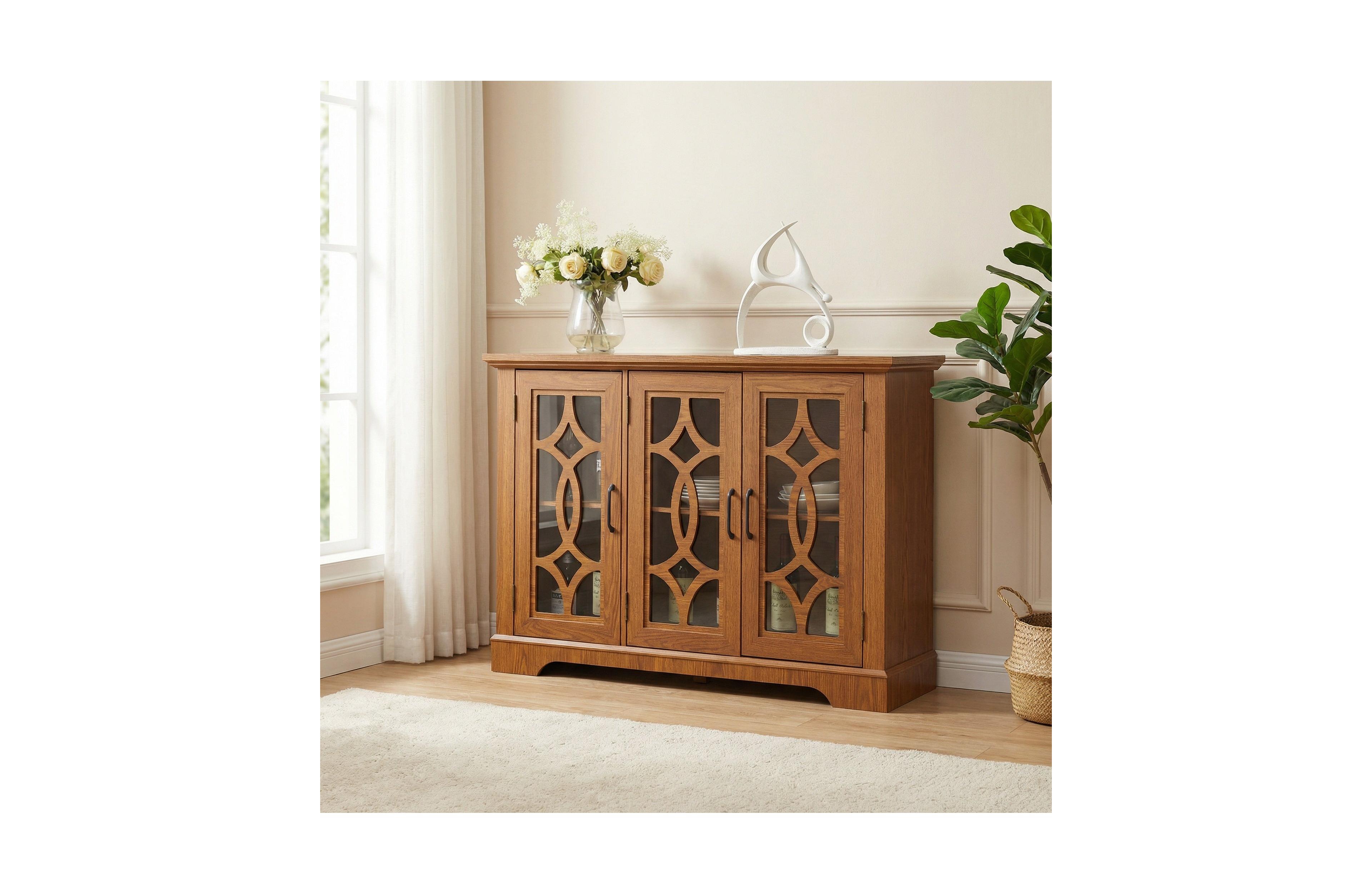 Sailvan 3-Tempered Glass Door Sideboard, 48.66" Spacious Buffet with Adjustable Shelf