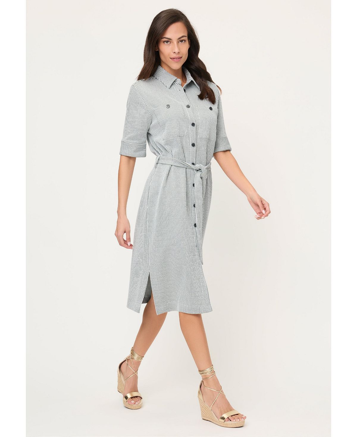 Olsen Women's Seersucker Shirt Dress view 5 — MAYCSS fashion products