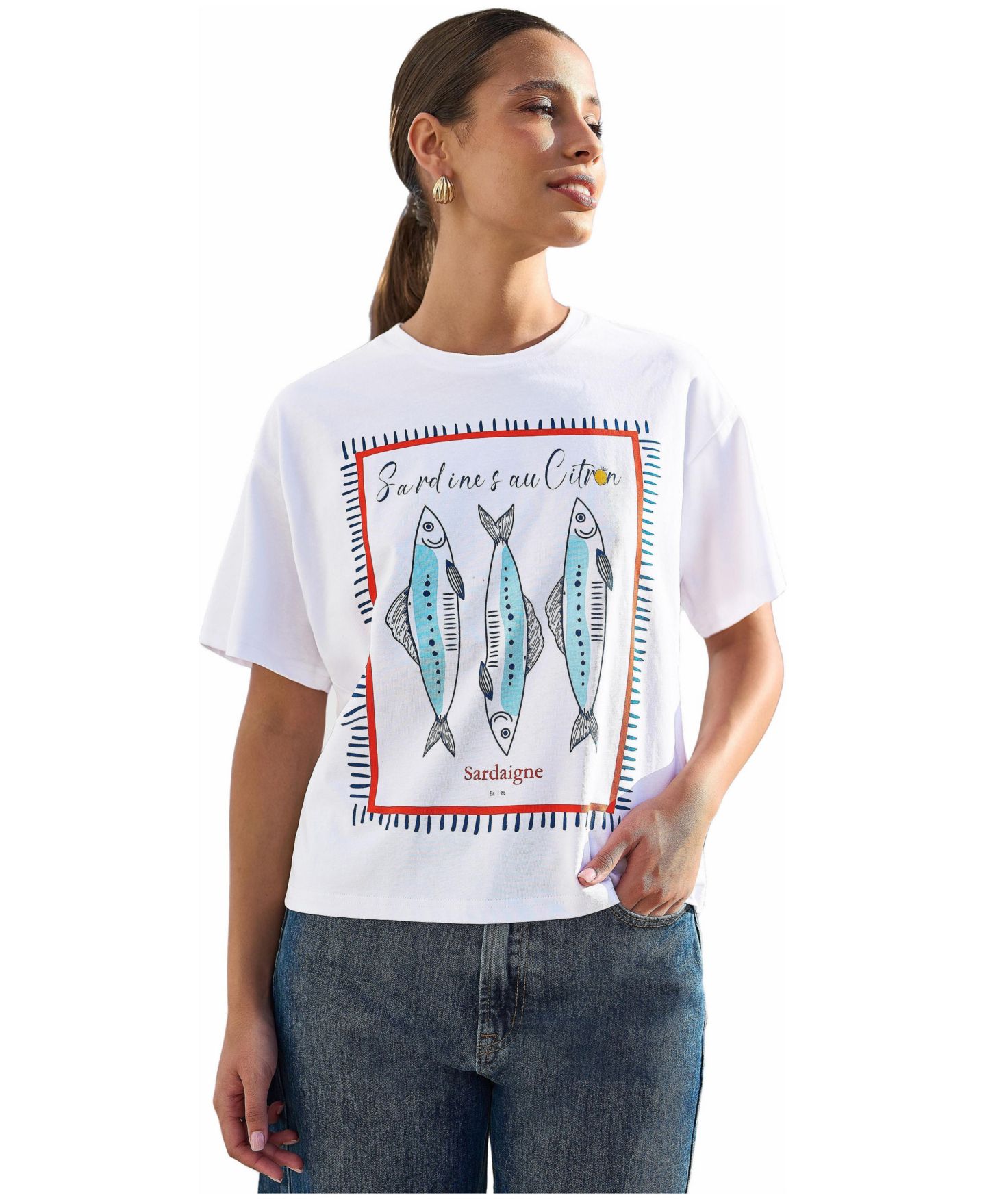 Женская футболка Yumi Cotton Summer Motif, цвет: Белый — фото 1