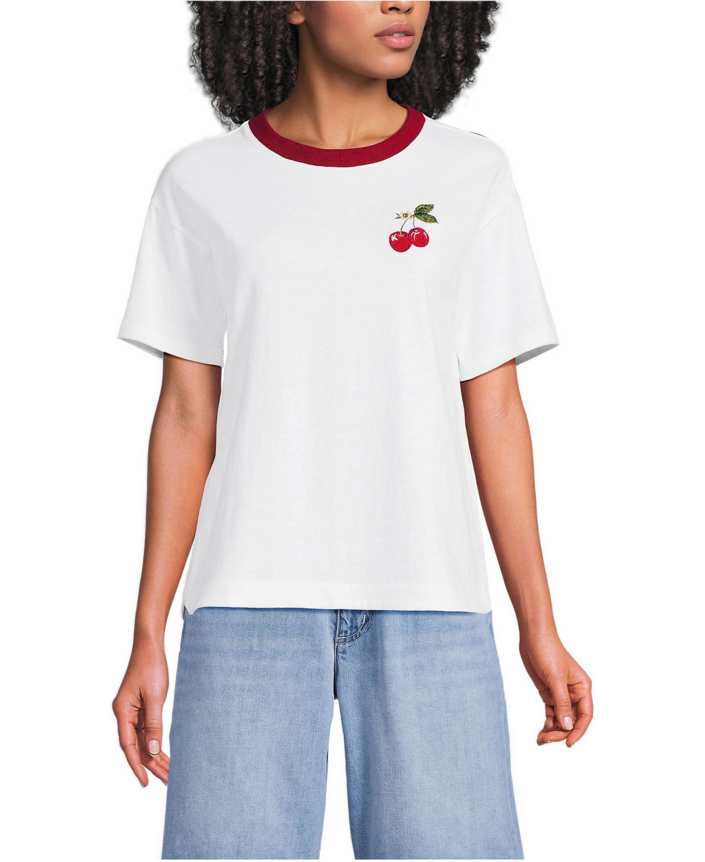 Женская футболка Lands' End Short Sleeve Mariner, цвет: Cherries / Белый — фото 1