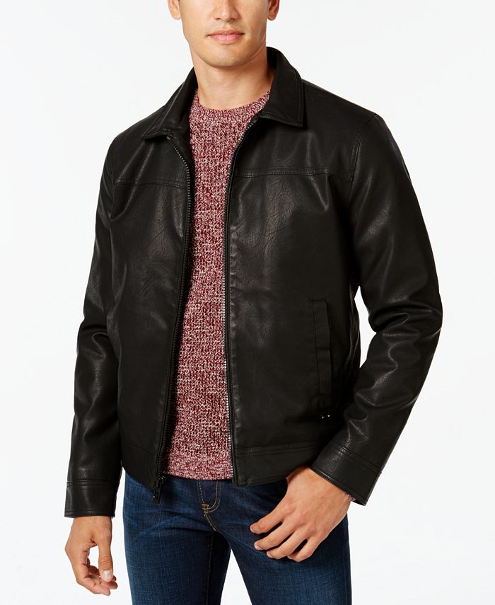 Calvin Klein Men's Faux-Leather Bomber Jacket - Macy's