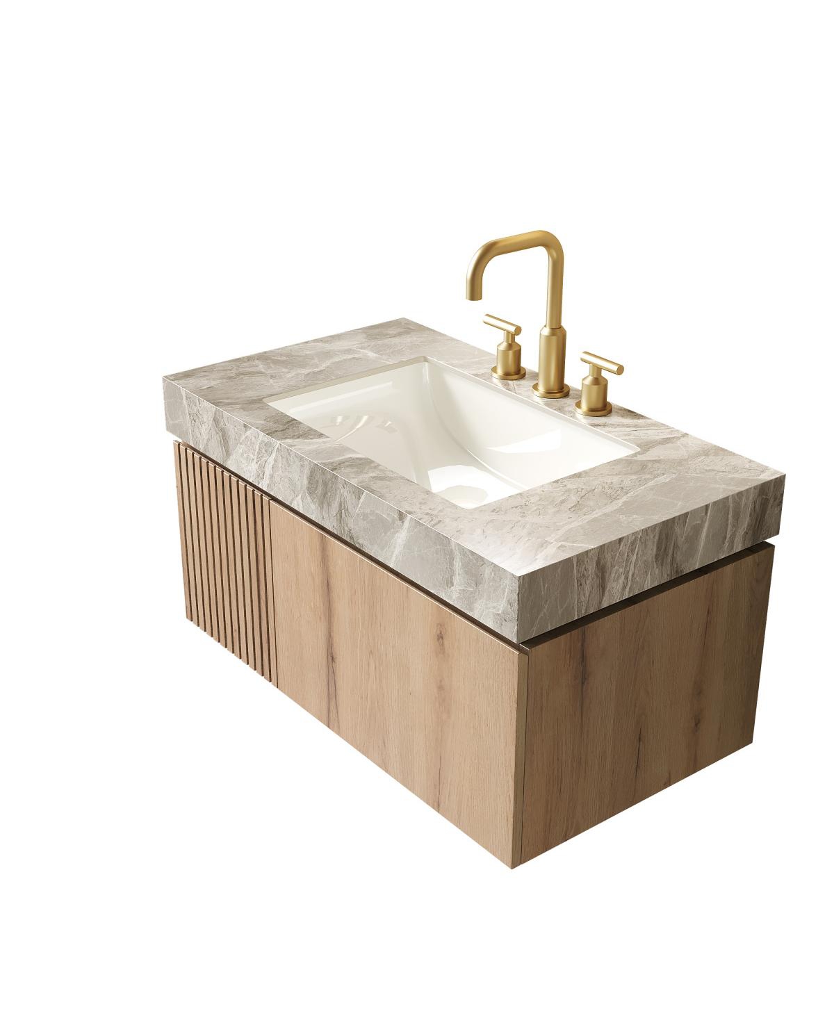 Sillysis 30 Inch Mounted Bathroom Vanity with Sintered Stone Top, 3-Hole Ceramic Sink, Soft Close Storage Cabinet