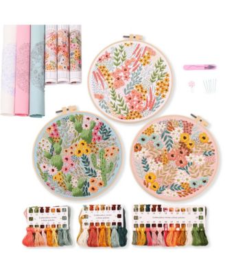 3 Pack Embroidery Starter Kit Cross Stitch Beginner Plastic Rings Threads