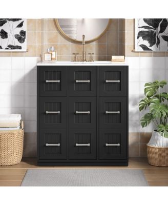 30 Inch Modern Bathroom Vanity with Ceramic Sink, Tip-Out Drawer, Soft Close Doors, Flexible Storage for Bathroom