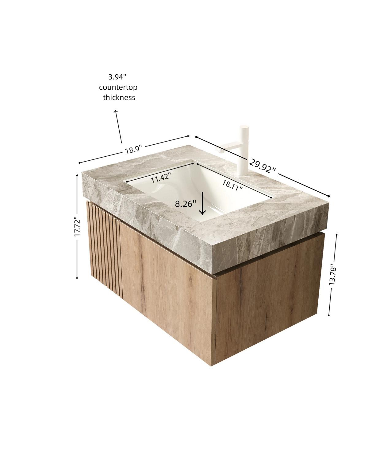 Sillysis 30 Inch Wall Mounted Bathroom Vanity with Italian Sintered Stone Top, Ceramic Sink, Soft Close Storage