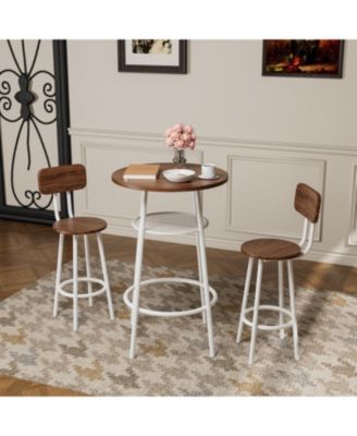 3-Piece 36" Counter-Height Bar Table Set with 2 Stools, Storage Shelf for Small Kitchen and Balcony
