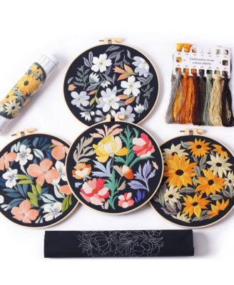 4pieces Embroidery Starter Kit Patterns Instructions Beginner Cross Stitch Plastic Rings Threads