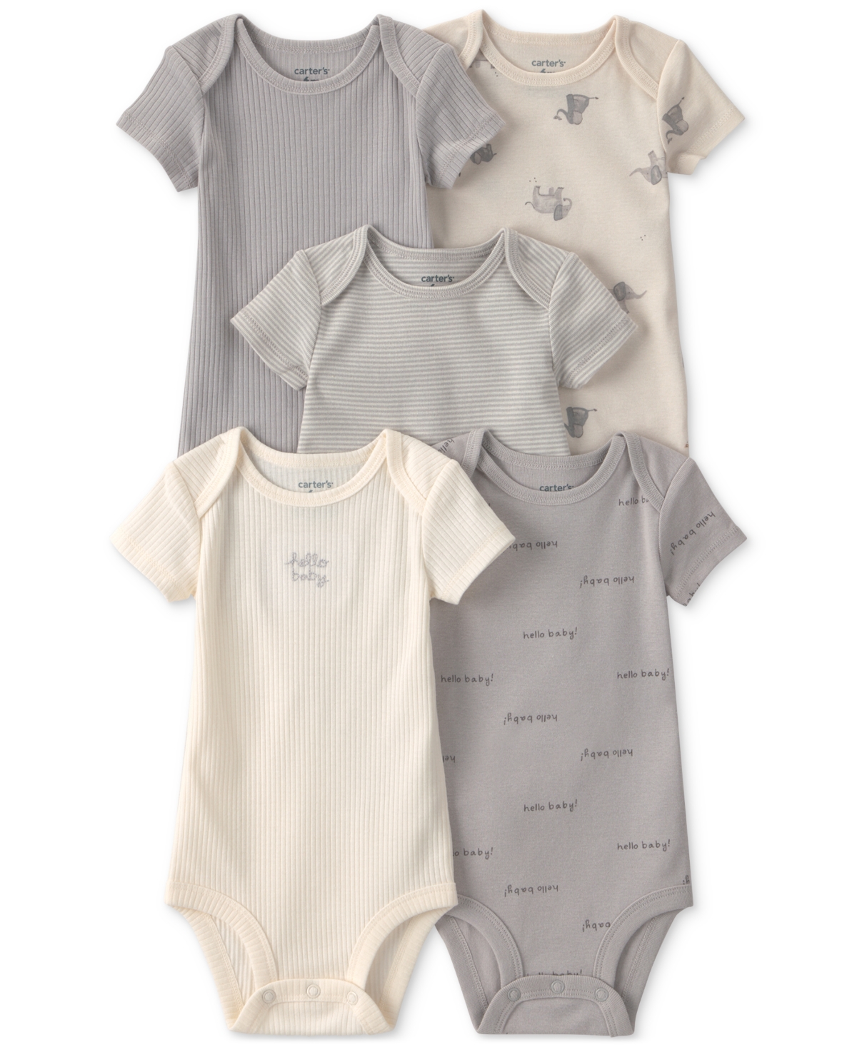 Carter's Baby Girls' and Boys' Elephant Print Short-Sleeve Bodysuits, 5-Pack