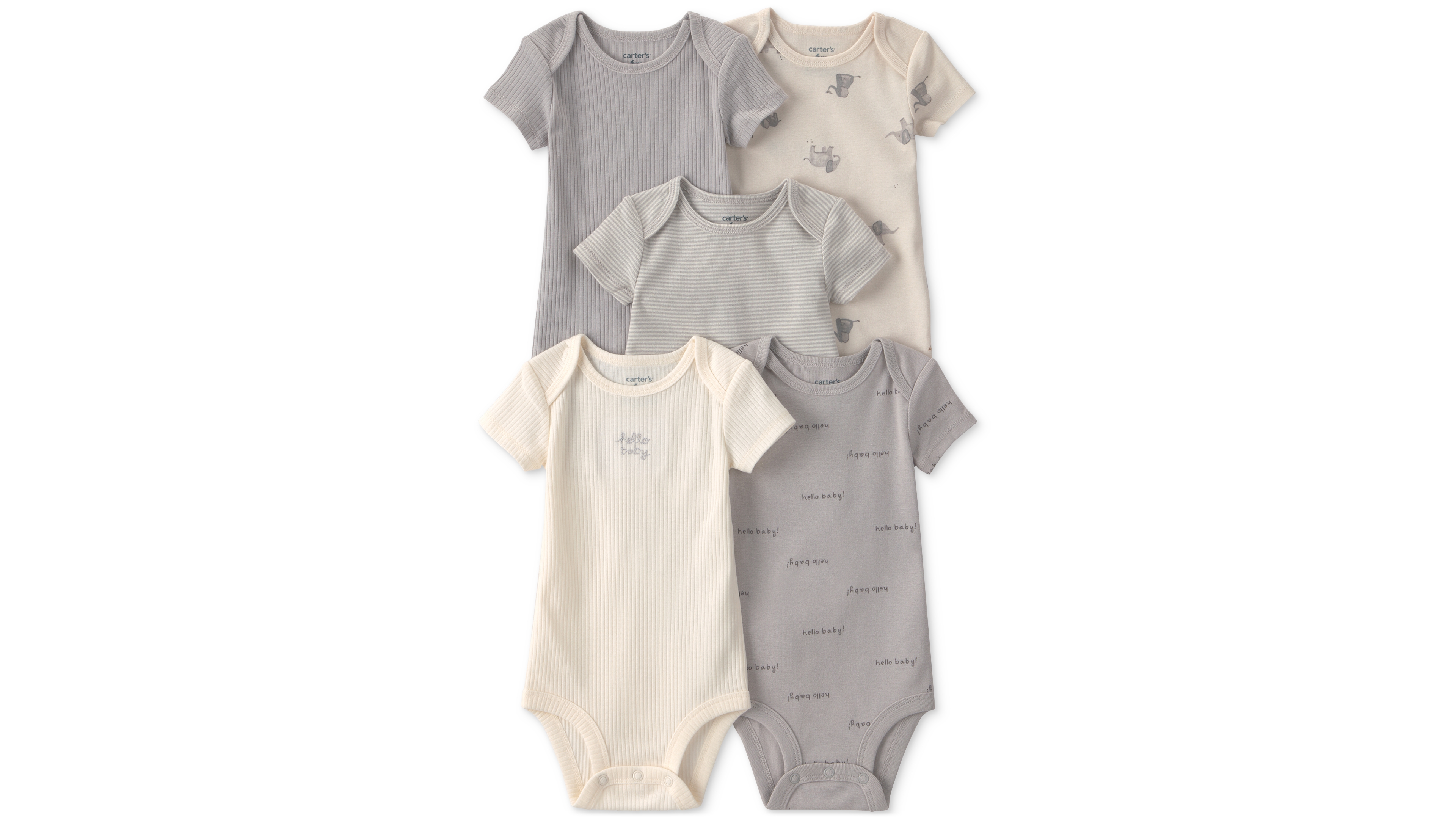 Carter's Baby Girls' and Boys' Elephant Print Short-Sleeve Bodysuits, 5-Pack