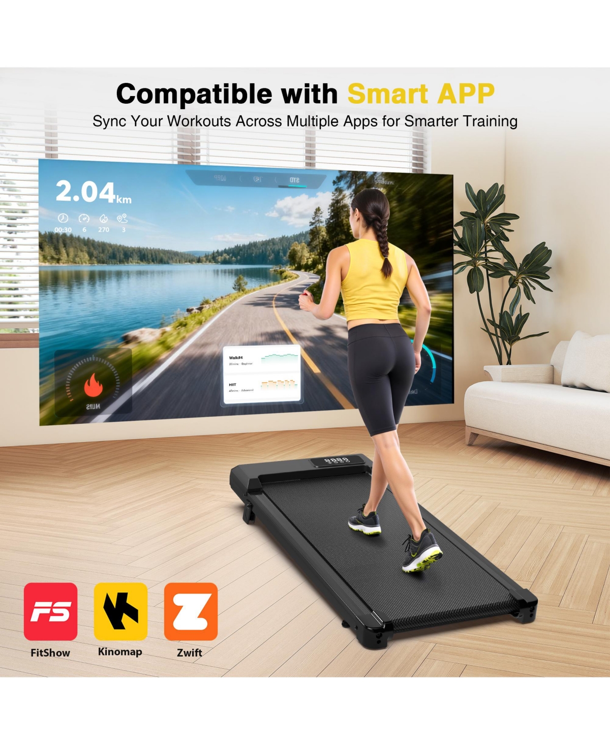 Redliro Walking Pad Treadmill with Incline, Compact Walking Pad with Smart Led Display, Portable Under Desk Treadmill for Home & Office Use