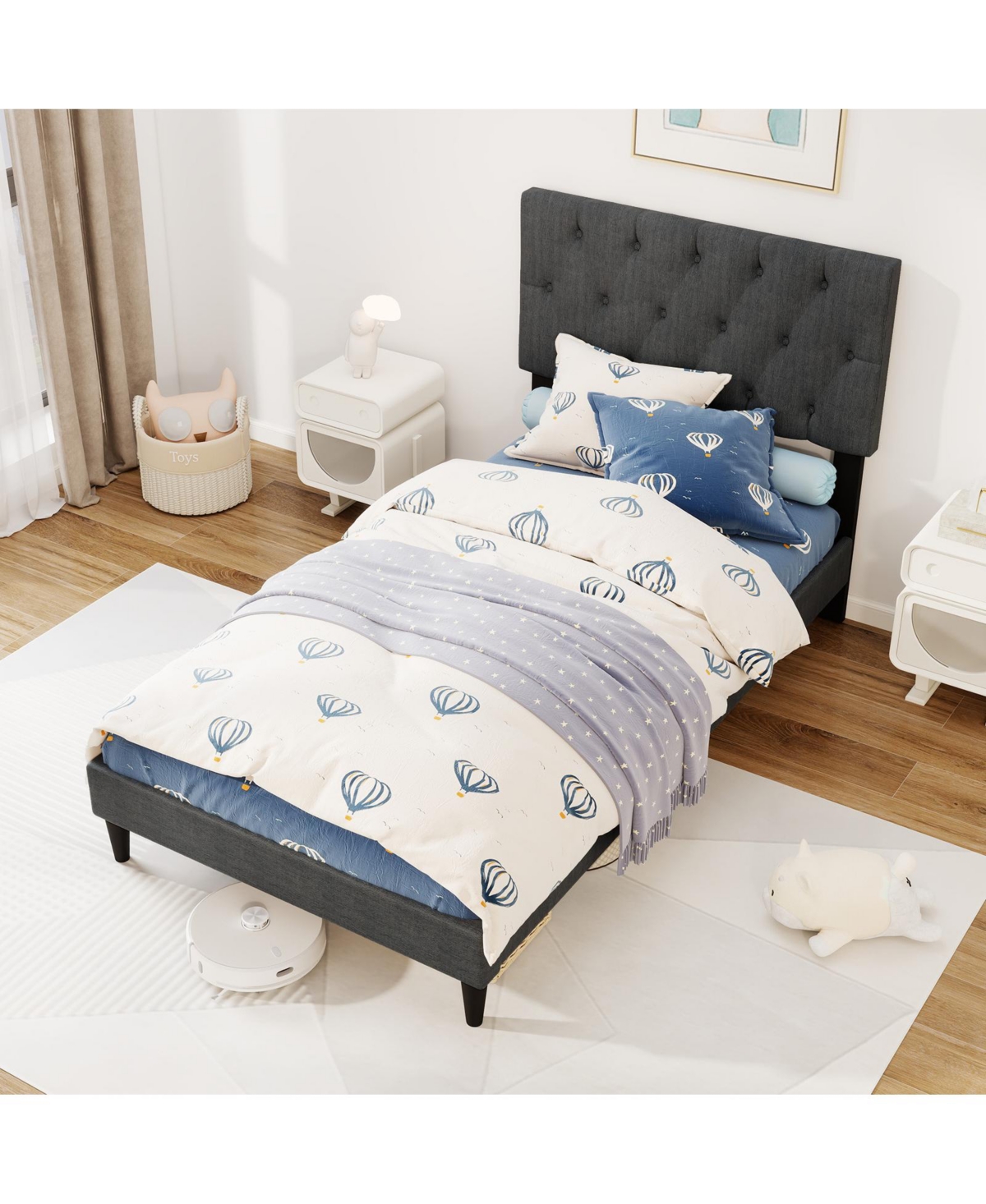 Slickblue Platform Bed Frame with Upholstered Tufted Headboard and Slats